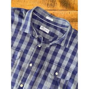 Mens Peter Millar Mountainside Gray Blue Cotton Light Flannel Plaid Shirt XL